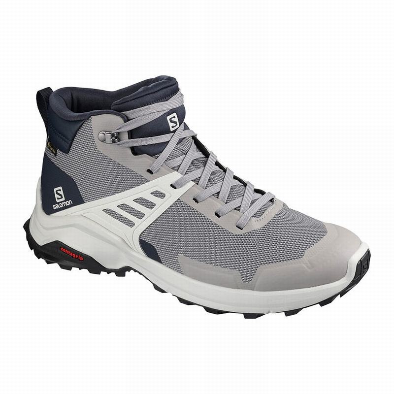 Salomon Israel X RAISE MID GORE-TEX - Mens Hiking Shoes - Grey/Navy (SAZD-62915)